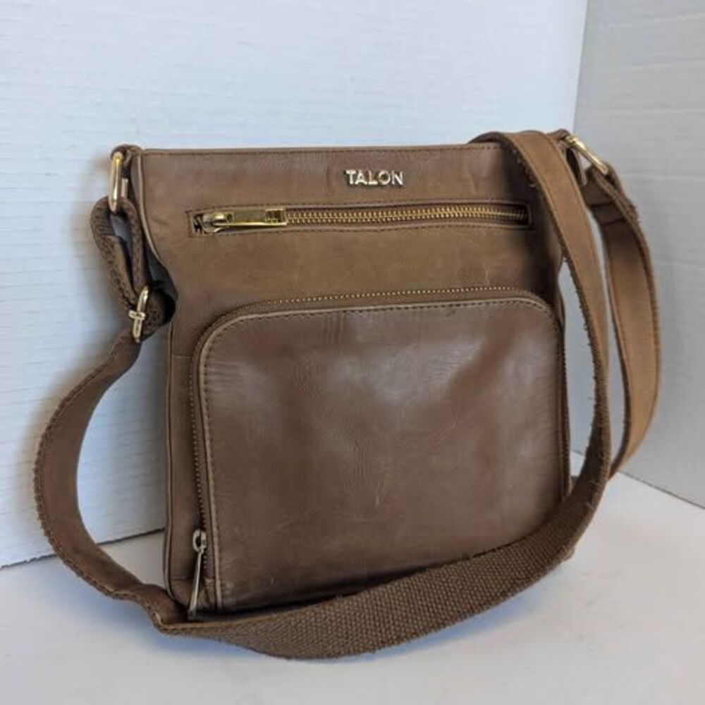 Vintage Distressed Tan Soft Leather Talon Adjustable Strap Crossbody Bag Purse